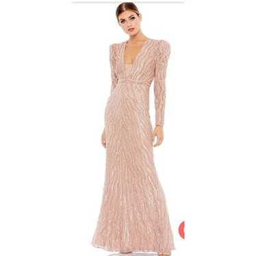 【Mac Duggal】ピンクスクープネック装飾フリンジガウン Mac Duggal
