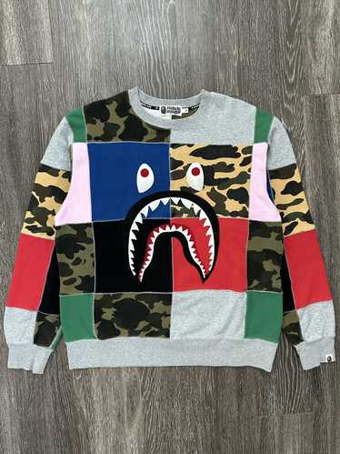 トップス bape patchwork shark crew neck sweat Buy BAPE Patchwork Shark Wide Crewneck 'Multicolor' - 1F70