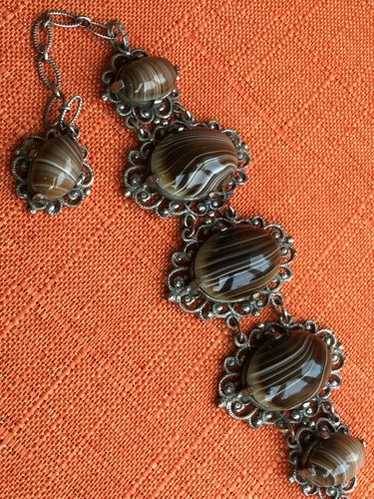 英国製 MIRACLE ヴィンテージブレスレット faux agate Miracle Britain Silver Tone Link Bracelet with Faux Agate