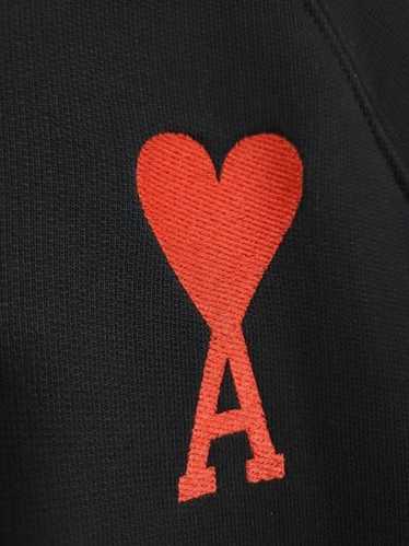 ★【AMI PARIS】 Big Heart Logo Wool Knit Hoodie Black★ AMI Men's Large A Heart Knitted Popover Hoody in Black/Red AMI