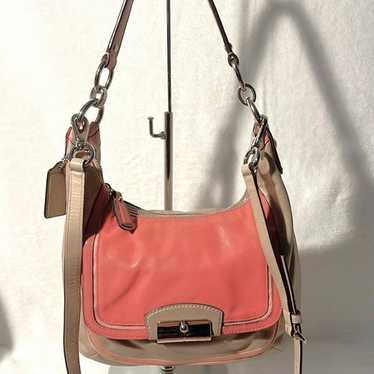 トートバッグ COACH Kristin Spectator Hobo F22509 Coach Kristin Spectator Leather Hobo Black, White & Grey