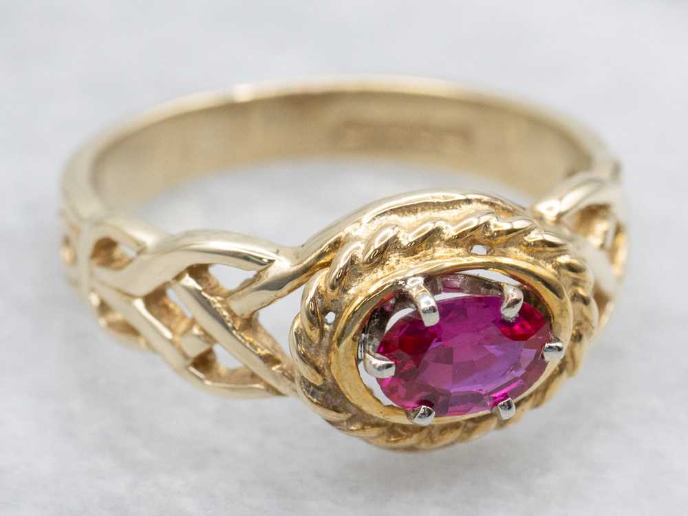 Unique Twisting Ruby Solitaire Ring with Openwork… - image 2