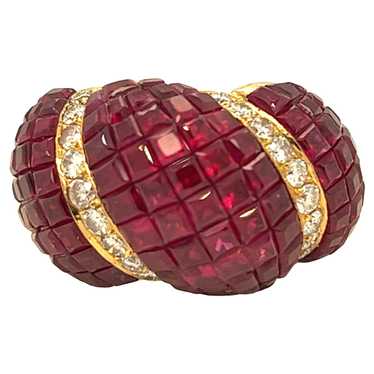 Retro 1940s Invisible Set Square Ruby And Diamond… - image 1