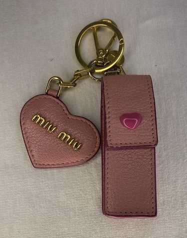 キーホルダー・キーリング Miu Miu Caramel Leather Keyring Miu Miu Leather Trick Keychain | Blue | FARFETCH