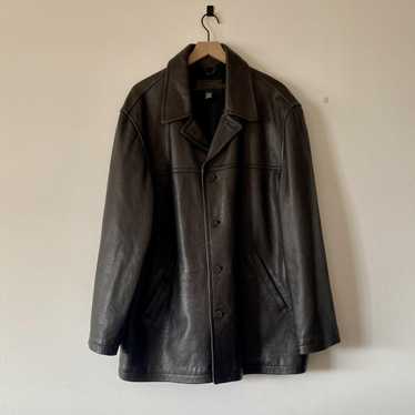 美品XL✨'90s J.CREW LEATHER CARCOAT BLACK J.CREW Insulated Leather Car Coat Jacket • XL • Black
