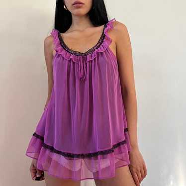 Y2k Purple Sheer Mesh Babydoll Nightgown - image 1