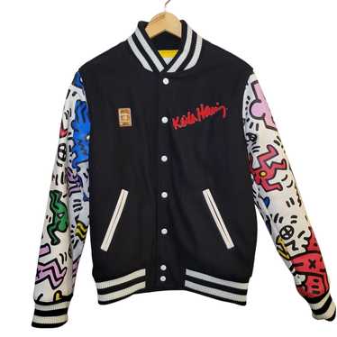 joyrich✖️Keith Haring スタジャン JOY RICH×Keith Haring コラボ◎総柄レザー袖 スタジャン