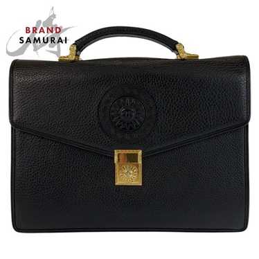 A4可 極美品 VERSACE レザー ビジネスバッグ 黒 エピ ロゴ型押し Versace briefcase business bag - Gem