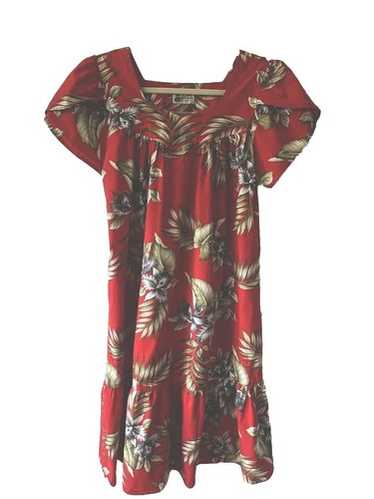 Vintage Aloha Republic Dress Red With Palms&flowe… - image 1