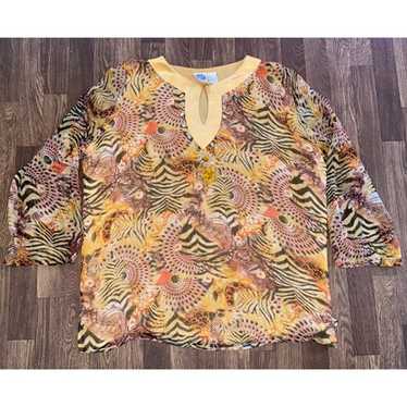 DG2 Diane Gilman Sheer Blouse Embellished Keyhole… - image 1