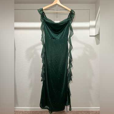 Cider Green Ruffled Cowl Neck Cocktail Gown NWT - image 1
