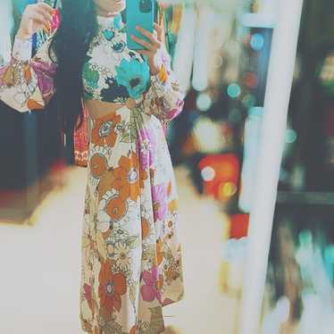 Colorful Floral Cutout Dress - image 1
