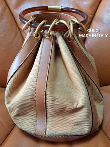 GUCCI Brown Suede Leather Handbag Circle Handle I… - image 1
