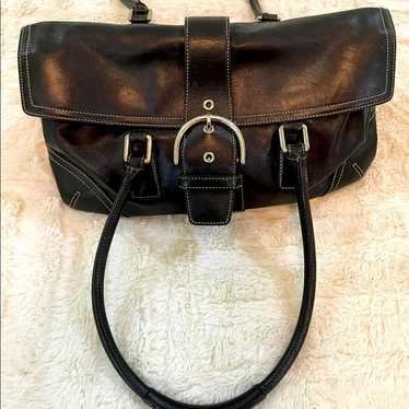 バッグ Vintage Coach Leather Hampton Soho Bag Vtg Coach Hampton Soho Black Flap Bag F08A11 Satchel