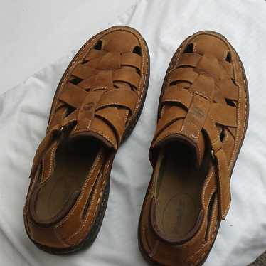 サンダル TIMBERLAND Men Sandals Brown TB025077214 MARRONE Timberland Mens Sandals Brown Leather Peep Toe Hook & Loop