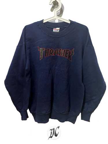THRASHER　Hanes　ファイヤーパターン　USA製　ナス紺　ヴィンテージ 送料無料 S 90s THRASHER スウェット FLAME HANES USA製