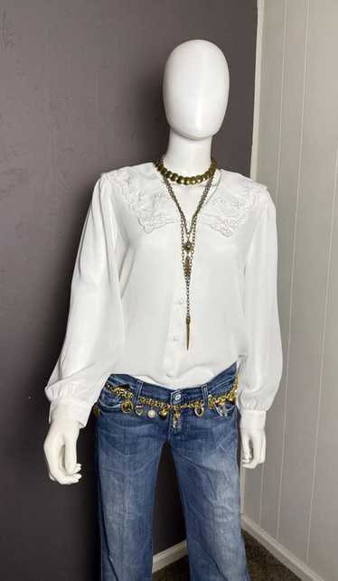 80's white sailor collar blouse - Gem
