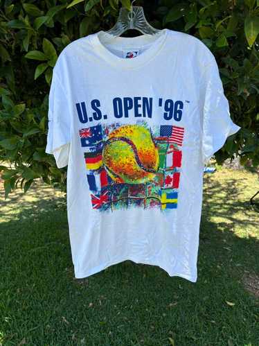 ウェア 1996 US OPEN tennis T shirt size L US Open Shirt 1996 Vintage Tennis Ball USTA Country Flags