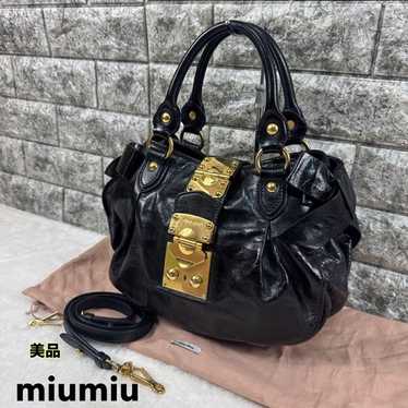 ★入手困難・美品★miumiu side ribbon 2way HandBag Rare Miu Miu Side Ribbon Bow Bag Vitello Lux Black Leather