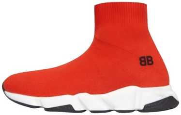 関税込【BALENCIAGA】スピードニットスリッポンスニーカーRed New Men's Balenciaga Red Knit Logo Speed Trainer Sneakers in