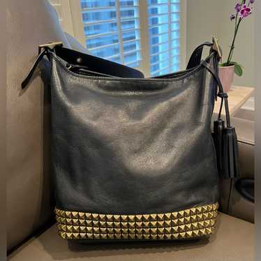 バッグ archive coach black leather studs bags Coach Black Leather Medium Double Handled SatchelTote C1369