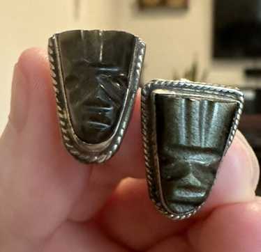 Vtg Mexico 40's Carved Jade Sterling Silver 925 Link … - Gem