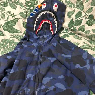 ジャケット・ブルゾン APE  COLOR CAMO HOODIE JACKET 140 BLUE BAPE Blue camo hoodie fur down jacket A Bathing Ape Size L