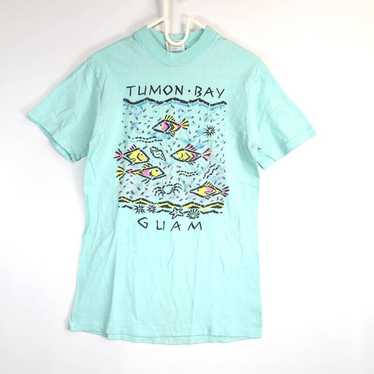 90s vintage USA製 GUAM ガダオ洞窟 壁画アート 白Tシャツ Vintage guam t shirt - Gem