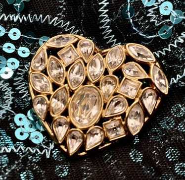イブサンローラン◇ハート型ブローチ クリスタルストーン付き Yves saint-laurent heart brooch - Gem