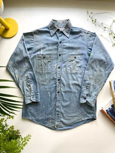 40s〜50s Bluechambrayworkshirt Vtg 40s 50s Mens Medium Sears Hercules Button Chambray Long