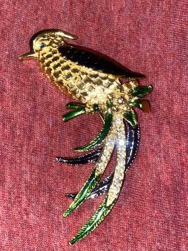 635 ✧SPHINX✧ Boucher OEM ラインストーン 蝶 ブローチ Vintage Bird Sphinx Brooch Gold plate Enamel Rhinestone