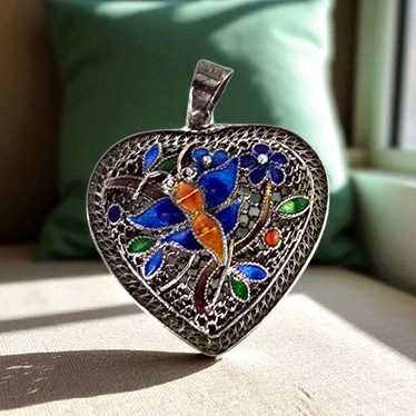 Silver enamel butterfly pendant - Gem