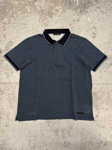 archive prada navy polo 長袖 ポロシャツ ネイビー 紺 PRADA プラダ 三角ロゴワッペン ポロ シャツ ネイビー系 M【中古