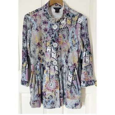 Multiples Large Colorful Peplum Button Up Tunic O… - image 1