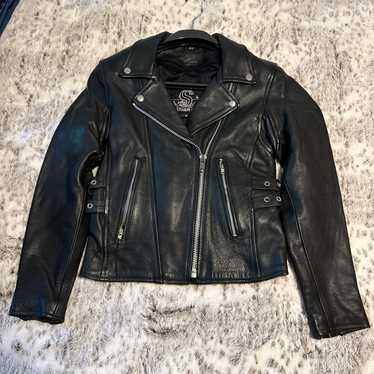 ジャケット・アウター King Vintage Black Leather Biker Jacket LEATHER KING Men's Black Leather Motorcycle Biker Jacket-56