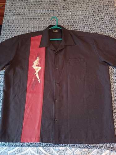 ウェア・シャツ Steady Last Call Bowling Shirt Mens XL VTG Steady Last Call Shirt Mens XL Short Sleeve Black Pinup