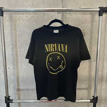 NIRVANA スマイリー プリント Tシャツ size L 1992 Original Nirvana Band Smiley T-Shirt - Grey Small Authentic