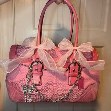 ◎y2k◎ COACH キャンバス スエード ミニボストンバッグ ピンク Coach pink suede and - Gem