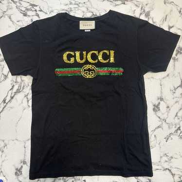 【美品】GUCCI Tシャツ スパンコール 虎 タイガー 黒 S 良品】GUCCI・グッチ・Tシャツ・黒・タイガー刺繍・虎柄・M相当