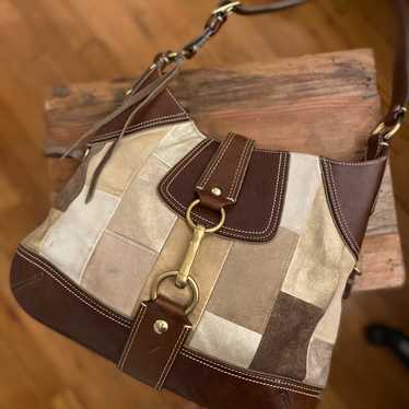バッグ Coach Patchwork Mosaic Hampton Hobo Bag COACH Hampton Hobo Patchwork Mosaic Hand Bag Suede Leather