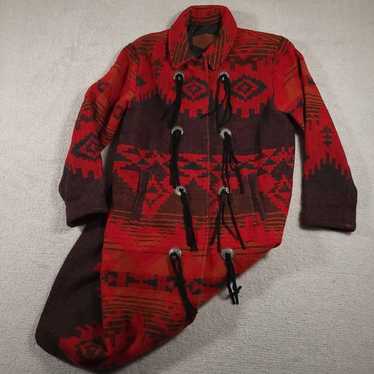 ジャケット・アウター WOOLRICH Native Pattern Wool Long Coat Vintage 80s Southwestern Woolrich Wool Overcoat Mens S