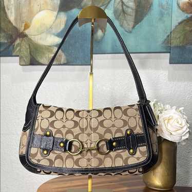 バッグ Coach Signature Flap Hobo Shoulder Bag NWT COACH SOHO KHAKI SIGNATURE C STUDDED STITCHED VACHETTA