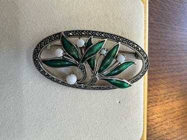 Vintage Sterling Silver Floral Art Nouveau Pin Br… - image 1