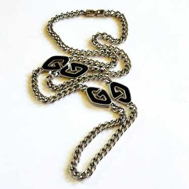アクセサリー Givenchy GG Silver Necklace archive Y2K EUC Givenchy G Logo Rhinestone Double Loop Circle Pendant 18