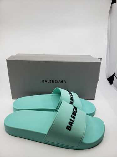 【BALENCIAGA】Full Slide Mint BALENCIAGA Rubber Logo Womens Pool Slide Sandals 37 Mint