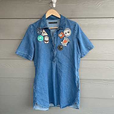 Zara denim patchwork camp out” denim mini dress - image 1