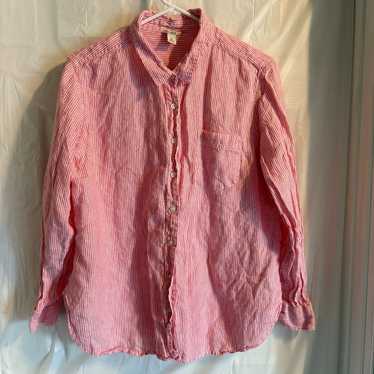 Ll Bean 100% Linen Shirt Women’s Sz Pxl Pink Whit… - image 1