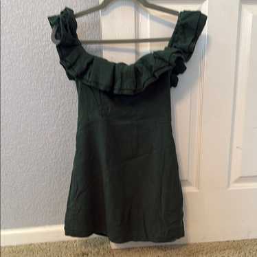 Angel Biba Green Ruffled Off-The-Shoulder Mini Dre
