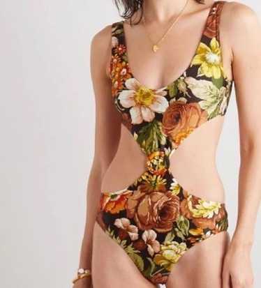 【ZIMMERMANN】strapless embellished floral-print swimsuit ZIMMERMANN Junie strapless cutout floral-print swimsuit