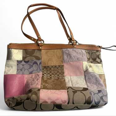 バッグ 2018 Coach Patchwork Turnrock Tote Bag Coach 2018 Patchwork Turnlock Tote Bag A4 Large Vintage Used